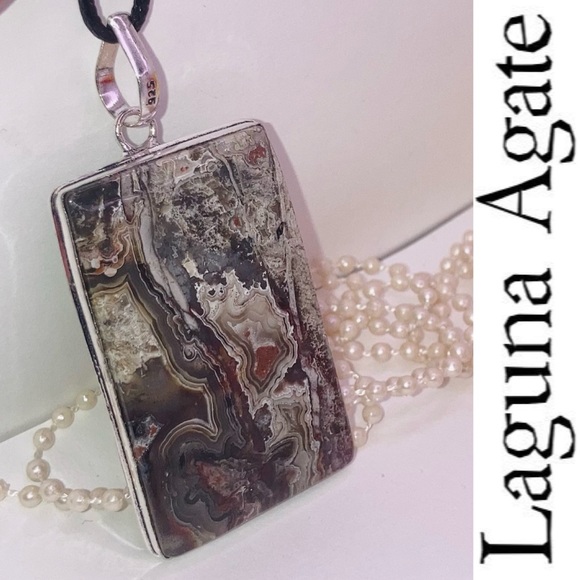⭐️WOW⭐️ Mexican Laguna Lace Agate Gemstone Chunky Handmade Pendant - Picture 4 of 7